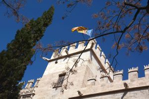 Drapeau flottant sur un château